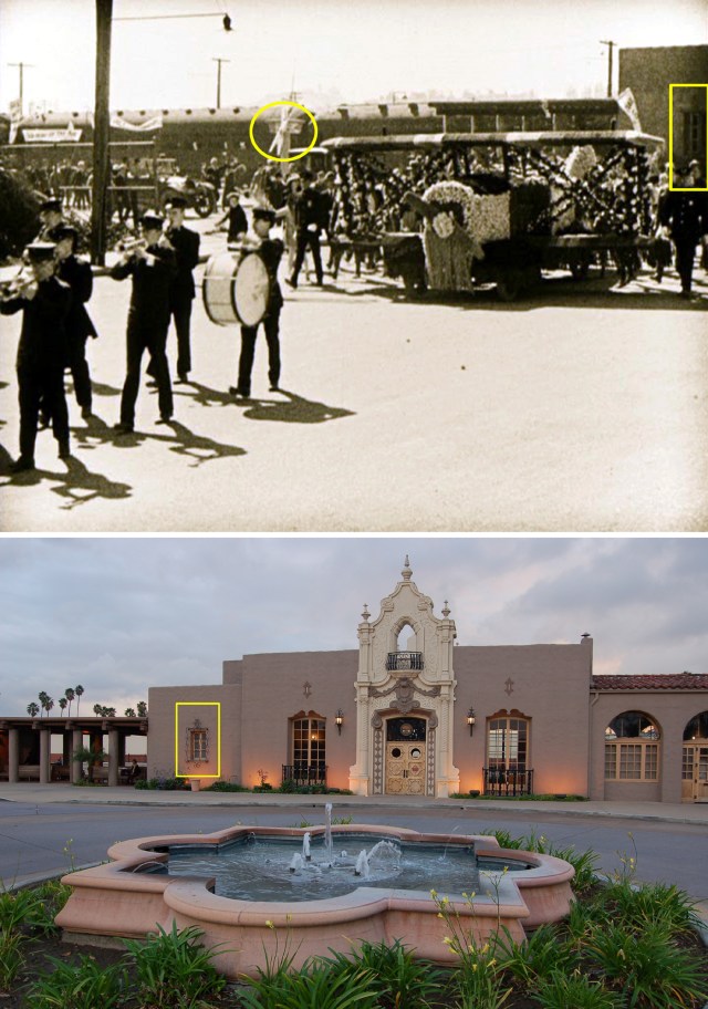 The celebratory procession shows the station sign and window