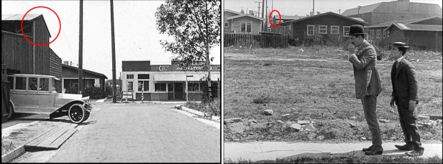 The Keaton Studio barn in The Blacksmith, left, and in Sherlock Jr.