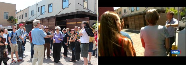 Leading a tour of the alley during the 2013 Cinecon Classic Film Festival - Brian Unger and guests on the Travel Channel show.