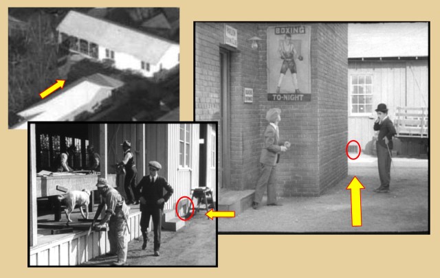 Click to enlarge - the arrow points east towards the Chaplin Studio carpentry shop.