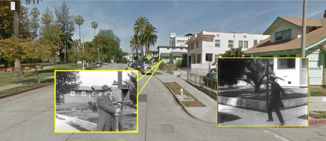 Looking west along Park Avenue from Logan - scenes from A Film Johnie (left) and A Flirt's Mistake (right).
