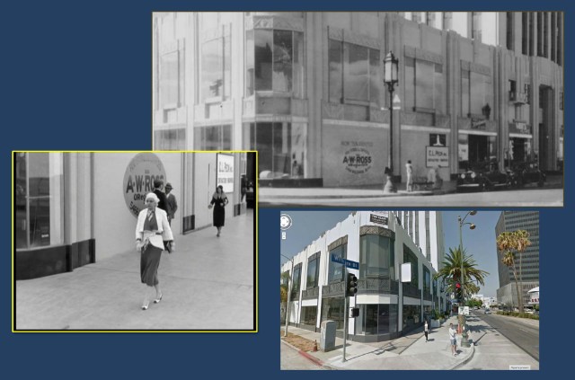 This front view of Harlow, supposedly on the same corner, was filmed one block further west, at the corner of Cloverdale Avenue. The real estate ad behind Jean also appears in this vintage view.