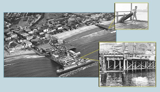 A reverse view of Eric's bifurcated spill into the water. The Abbot Kinney Pier would burn almost completely a few days after this photo was taken in 1920. It was quickly rebuilt in 1921. Marc Wanamaker - Bison Archives