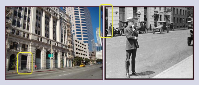 The Trinity was a popular early filming location. Here it appears behind Harold Lloyd during Bumping Into Broadway (1919).