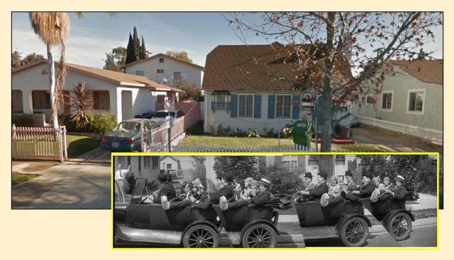 Out for a picnic, the family drives past their home.