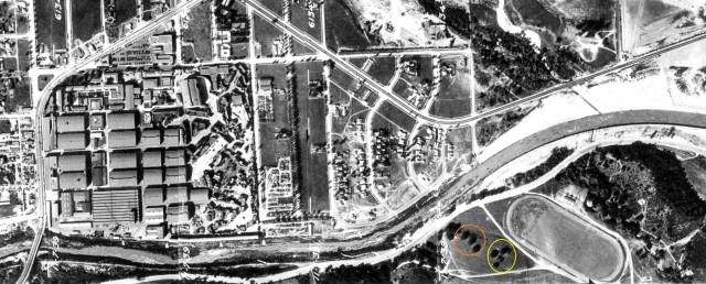 A final view from 1939 - Warner Bros to the left, the trio of trees (orange) and Birth of a Nation trees (yellow).  UCSB