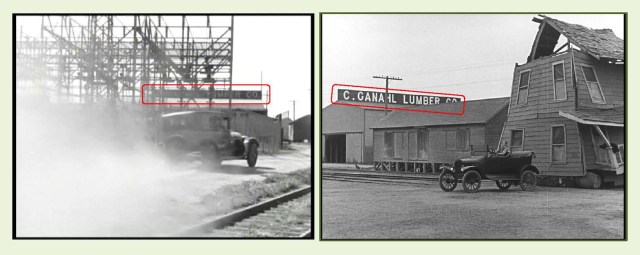 Looking east at Buster crossing the tracks on Eucalyptus Avenue during One Week.