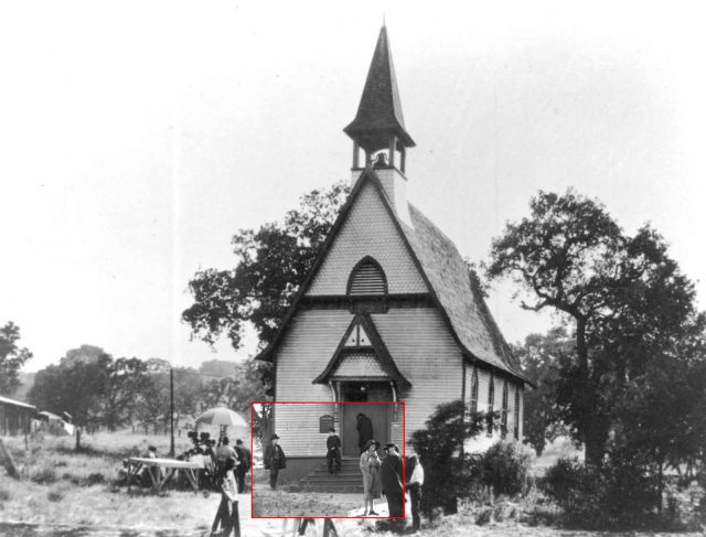 The church was built in 1891 and replaced with a modern stucco structure in 1923, the same year Chaplin filmed The Pilgrim.