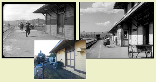 Chaplin beside the Saugus station, fully revealed in the Suddenly frame, and as it appears today at its new location. Color images by E. J. Stephens.
