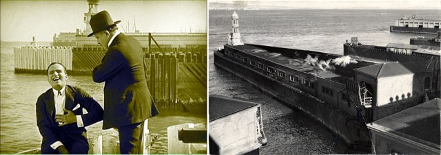 Douglas Fairbanks in front of the Ferry Building (standing in for New York) in When The Clouds Roll By (1917).