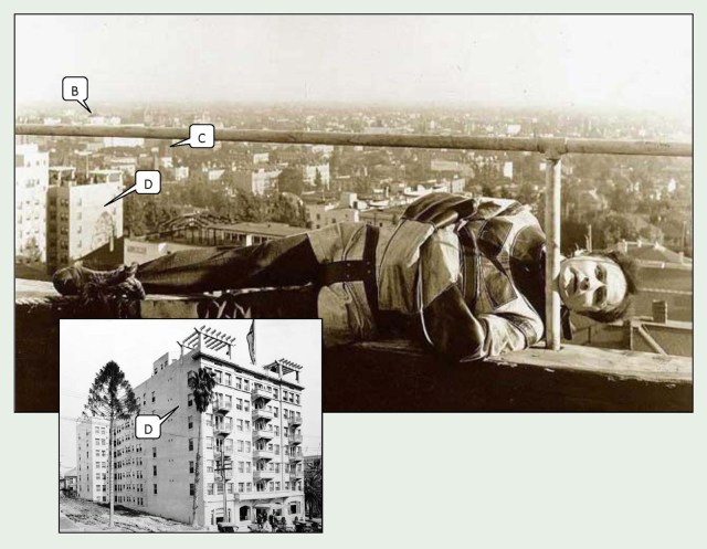 The Rex Arms - now lost. USC Digital Library. Charlie Chaplin and Roscoe Arbuckle filmed The Rounders (1914) in front of this building. See post HERE.