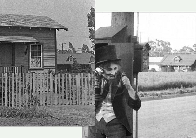A closer view of 1062 Vine Street appearing in two films; Keaton's The Scarecrow and Chaplin's The Fireman.