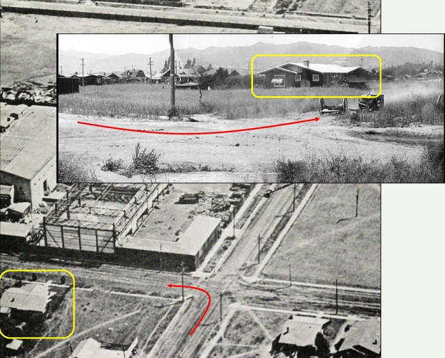 In The Fireman, filmed in 1916, the wagon turns sharply from east on Willoughby to north on Cole (arrow), with 911 Cole (yellow box) standing watch. 