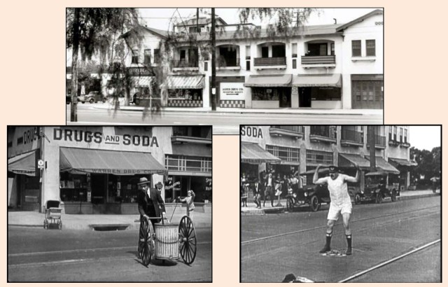 Lloyd in I Do, Larry Semon's The Suitor, in front of the Warren Drug Co. HollywoodPhotographs.com