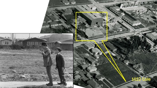 Looking east from Cole towards the Keaton Studio barn and enclosed shooting stage. HollywoodPhotographs.com.