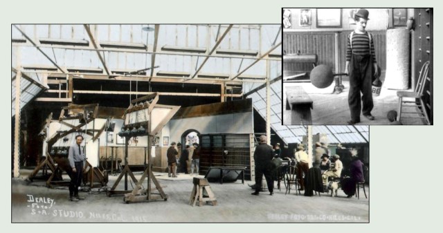 Looking north within the glass shooting stage, visible behind Charlie in the prior scene. 